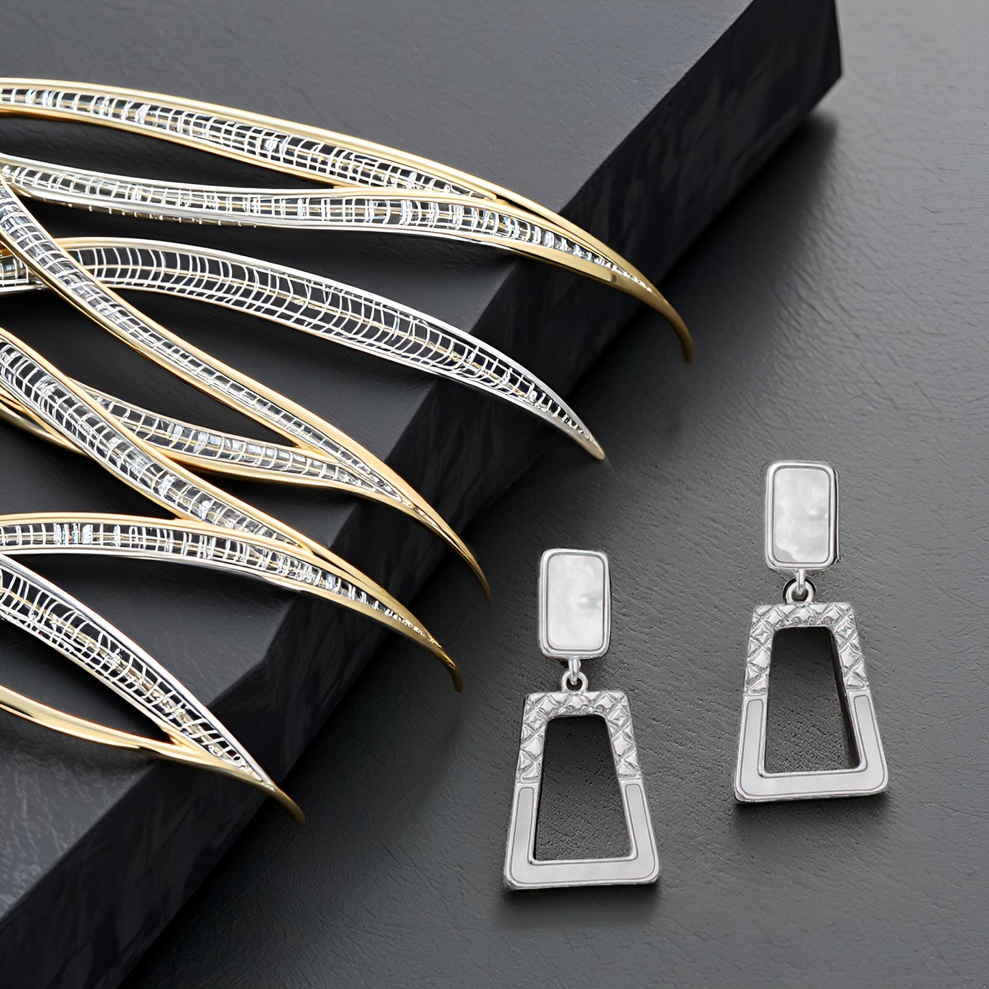 Minimalist White Cutout Geometric Dangle Earrings for Girls & Women