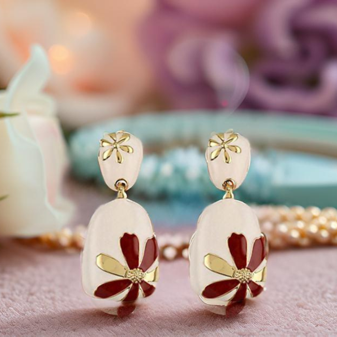 Floral Design Gold-Plated Contemporary Drop Earrings for Women & Girls