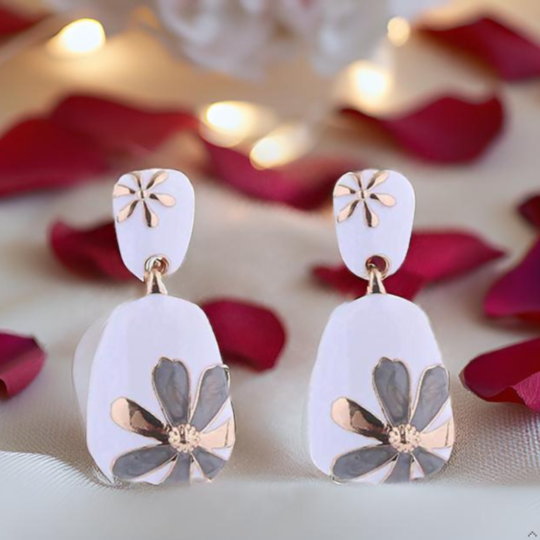 Floral Design Gold-Plated Contemporary Drop Earrings for Women & Girls