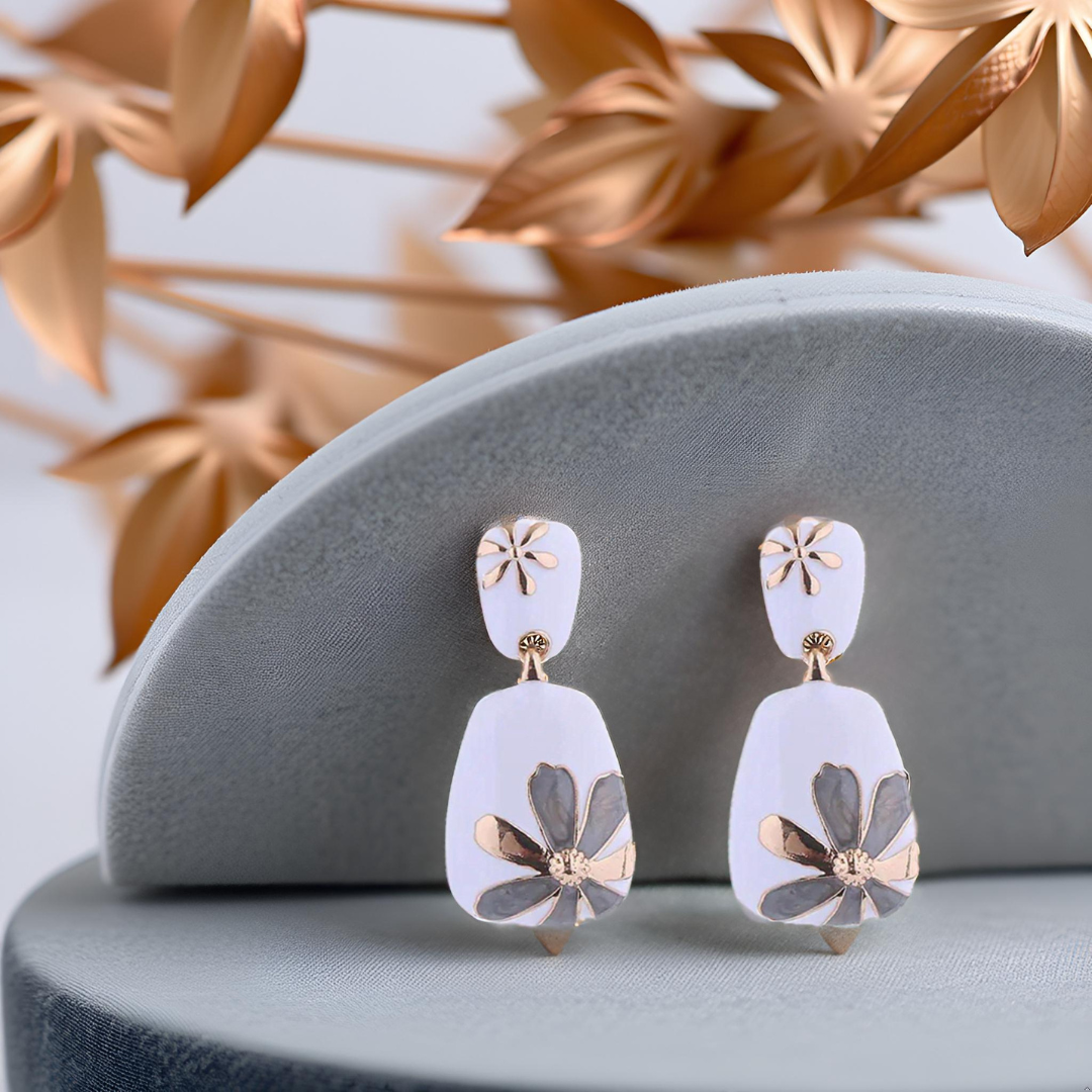 Floral Design Gold-Plated Contemporary Drop Earrings for Women & Girls