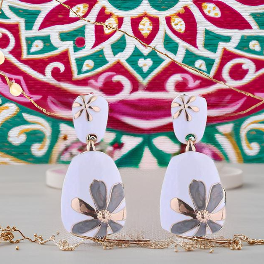 Floral Design Gold-Plated Contemporary Drop Earrings for Women & Girls