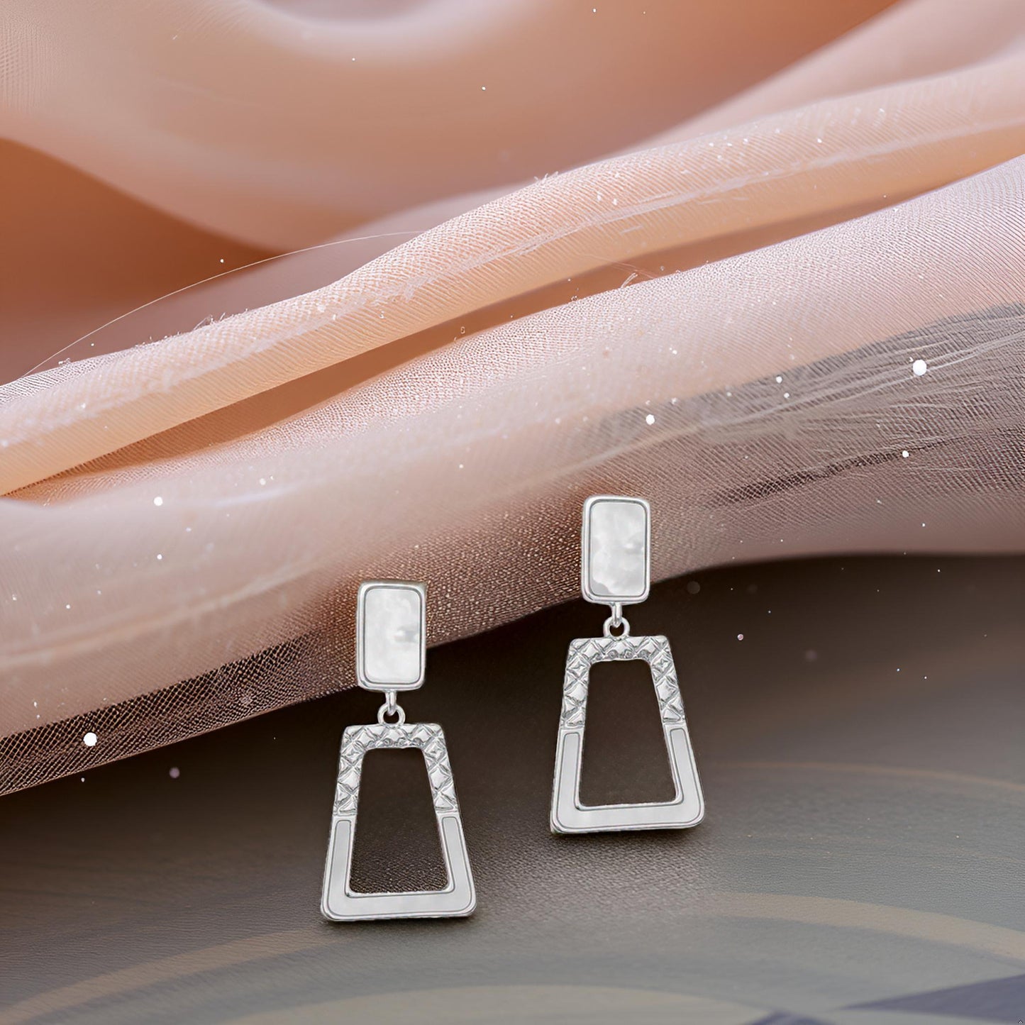 Minimalist White Cutout Geometric Dangle Earrings for Girls & Women