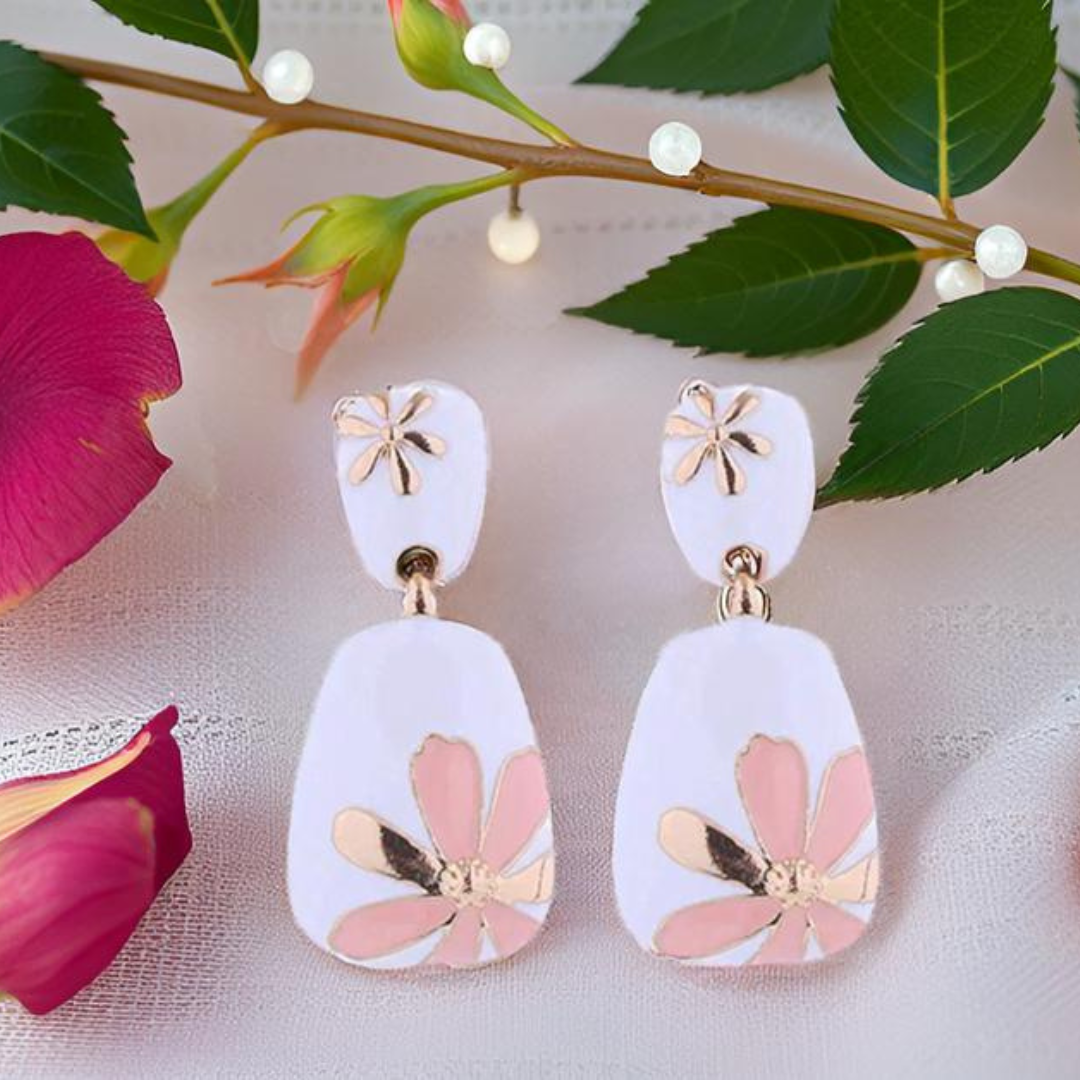 Floral Design Gold-Plated Contemporary Drop Earrings for Women & Girls