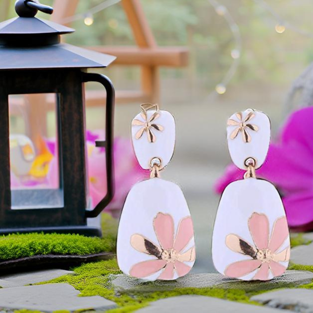 Floral Design Gold-Plated Contemporary Drop Earrings for Women & Girls