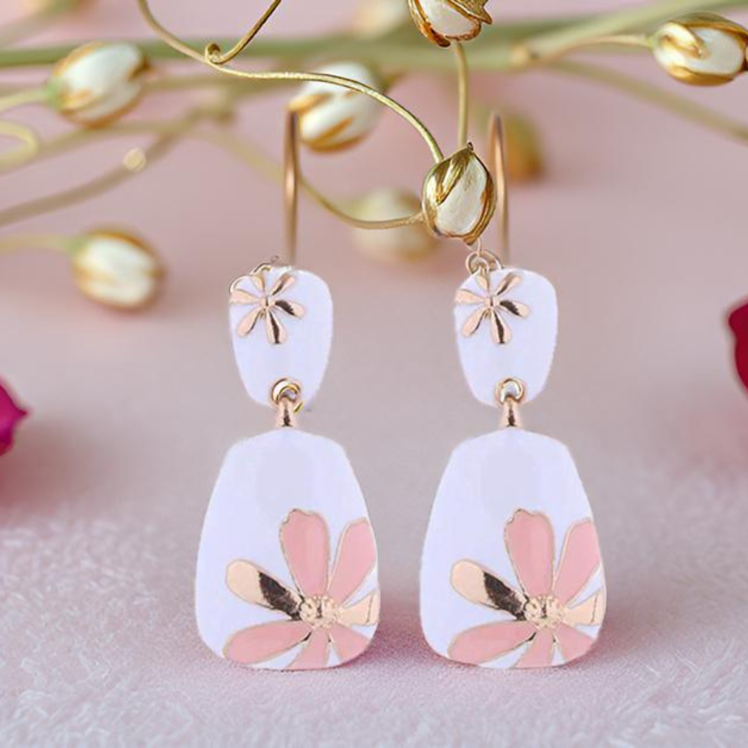 Floral Design Gold-Plated Contemporary Drop Earrings for Women & Girls
