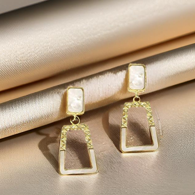 Minimalist White Cutout Geometric Dangle Earrings for Girls & Women