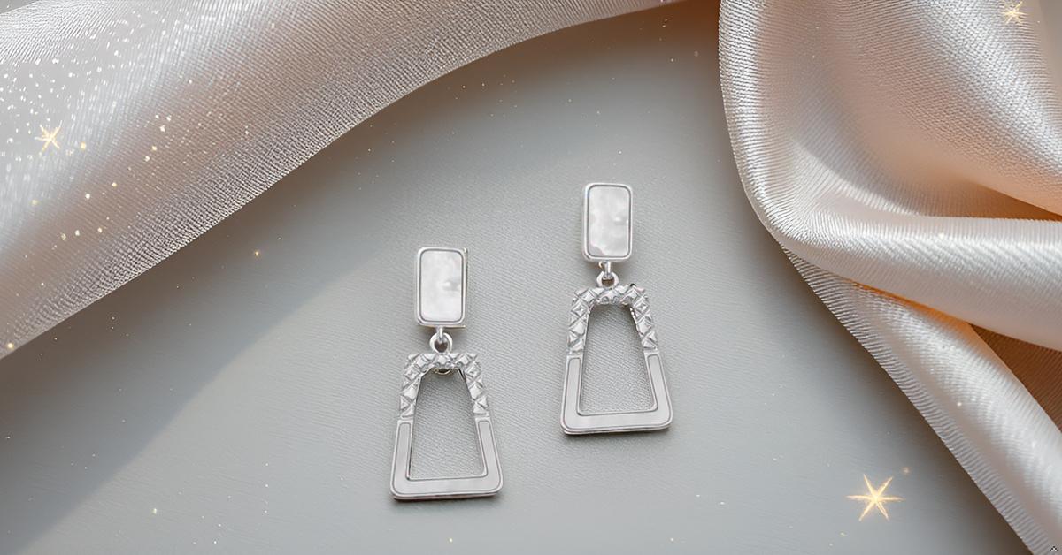 Minimalist White Cutout Geometric Dangle Earrings for Girls & Women