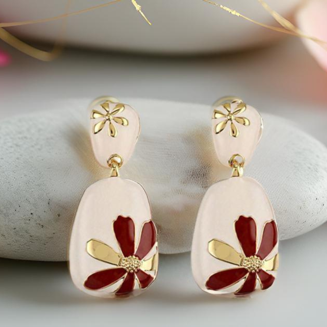 Floral Design Gold-Plated Contemporary Drop Earrings for Women & Girls