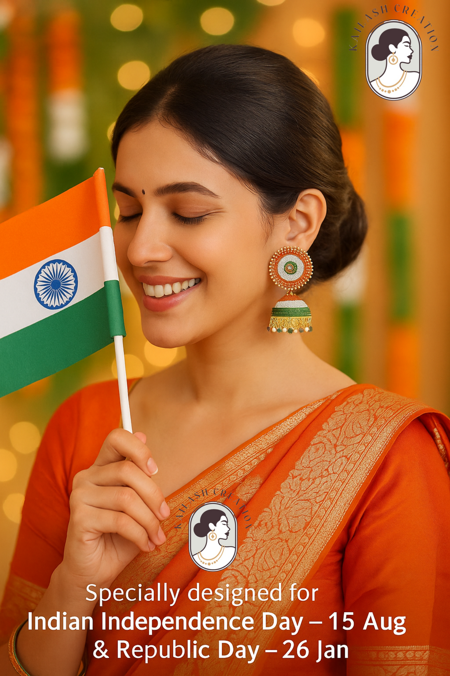 Indian Flag Tricolored Tiranga Jhumki Earrings for Women & Girls
