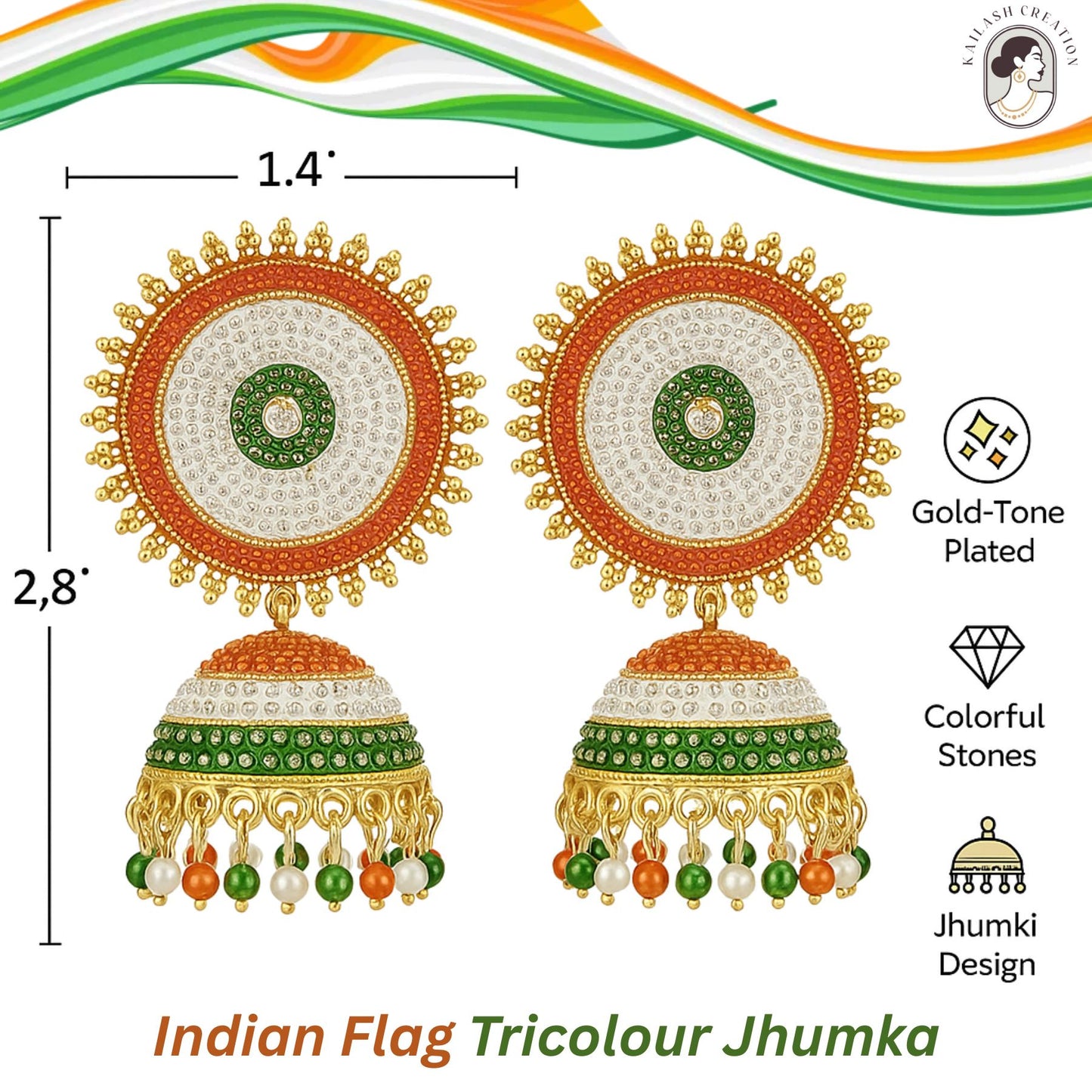 Indian Flag Tricolored Tiranga Jhumki Earrings for Women & Girls