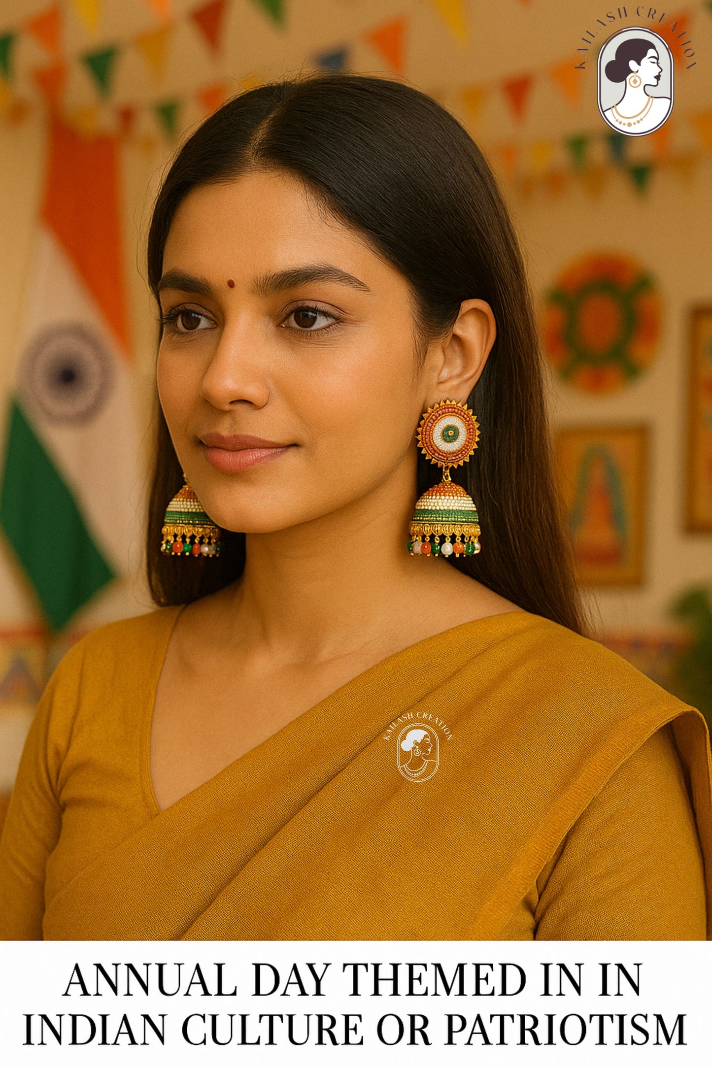 Indian Flag Tricolored Tiranga Jhumki Earrings for Women & Girls