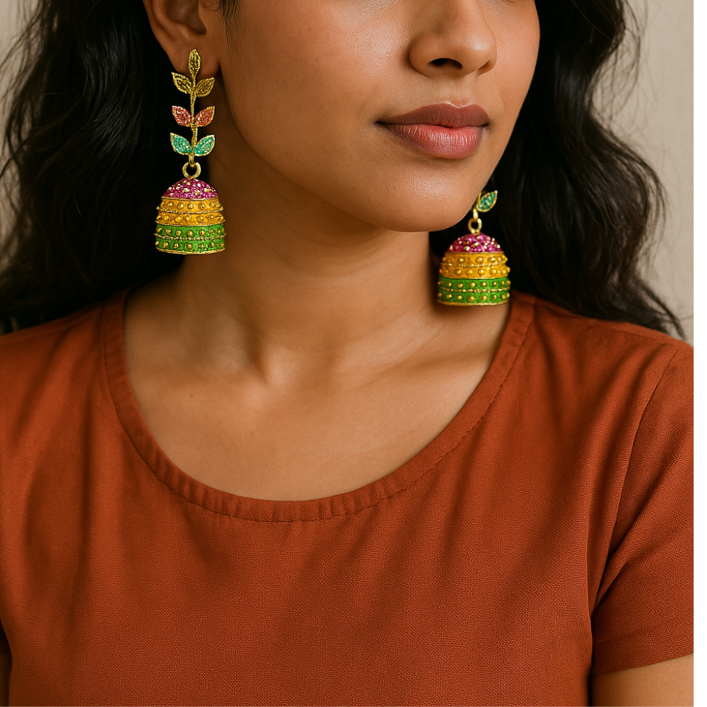 Jaipuri Oxidized Earrings | Gold Plated Jhumka Earrings for Women & Girls
