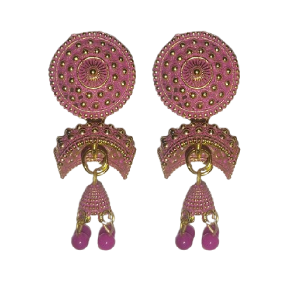 Traditional Gold-Plated Jhumka Earrings with Beads – Ethnic Indian Jewelry for Women