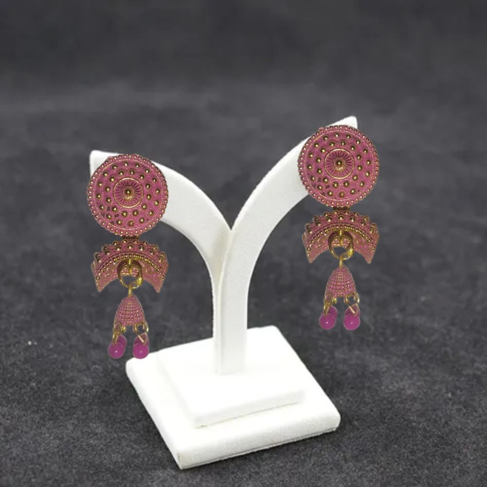 Traditional Gold-Plated Jhumka Earrings with Beads – Ethnic Indian Jewelry for Women