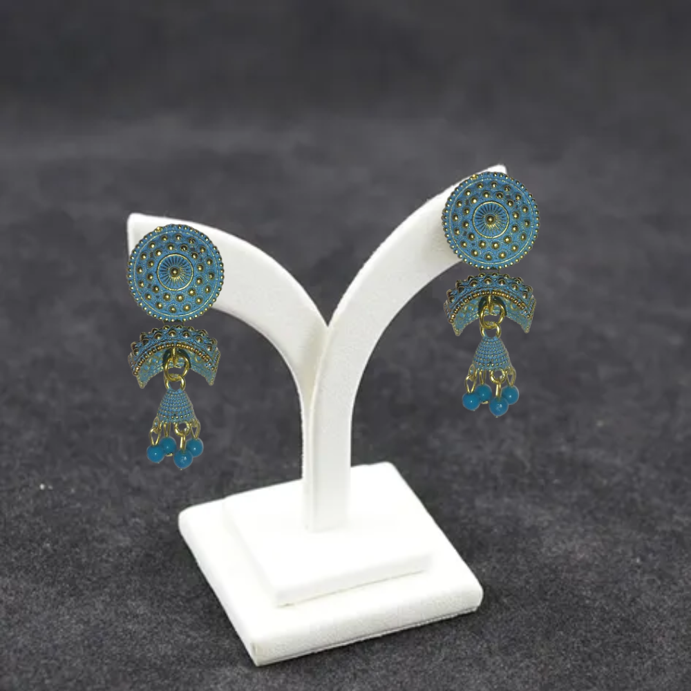 Traditional Gold-Plated Jhumka Earrings with Beads – Ethnic Indian Jewelry for Women