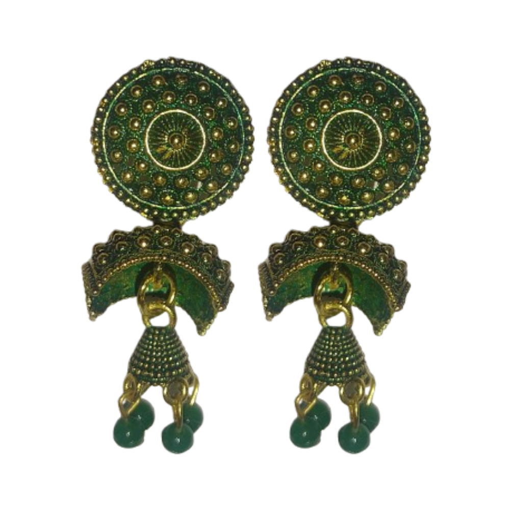 Traditional Gold-Plated Jhumka Earrings with Beads – Ethnic Indian Jewelry for Women