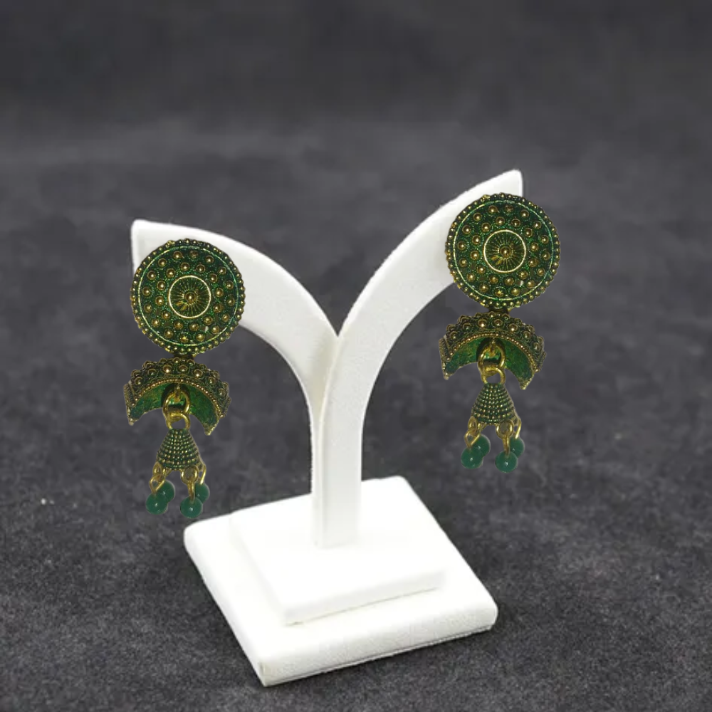 Traditional Gold-Plated Jhumka Earrings with Beads – Ethnic Indian Jewelry for Women