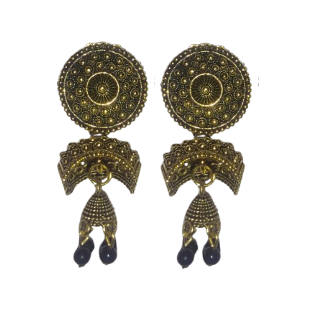 Traditional Gold-Plated Jhumka Earrings with Beads – Ethnic Indian Jewelry for Women