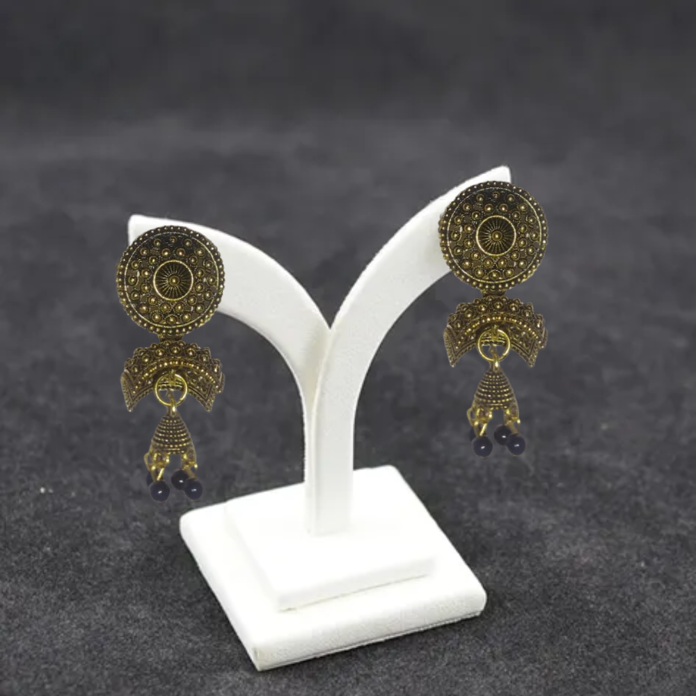 Traditional Gold-Plated Jhumka Earrings with Beads – Ethnic Indian Jewelry for Women