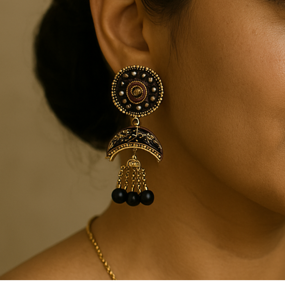 Traditional Gold-Plated Jhumka Earrings with Beads – Ethnic Indian Jewelry for Women