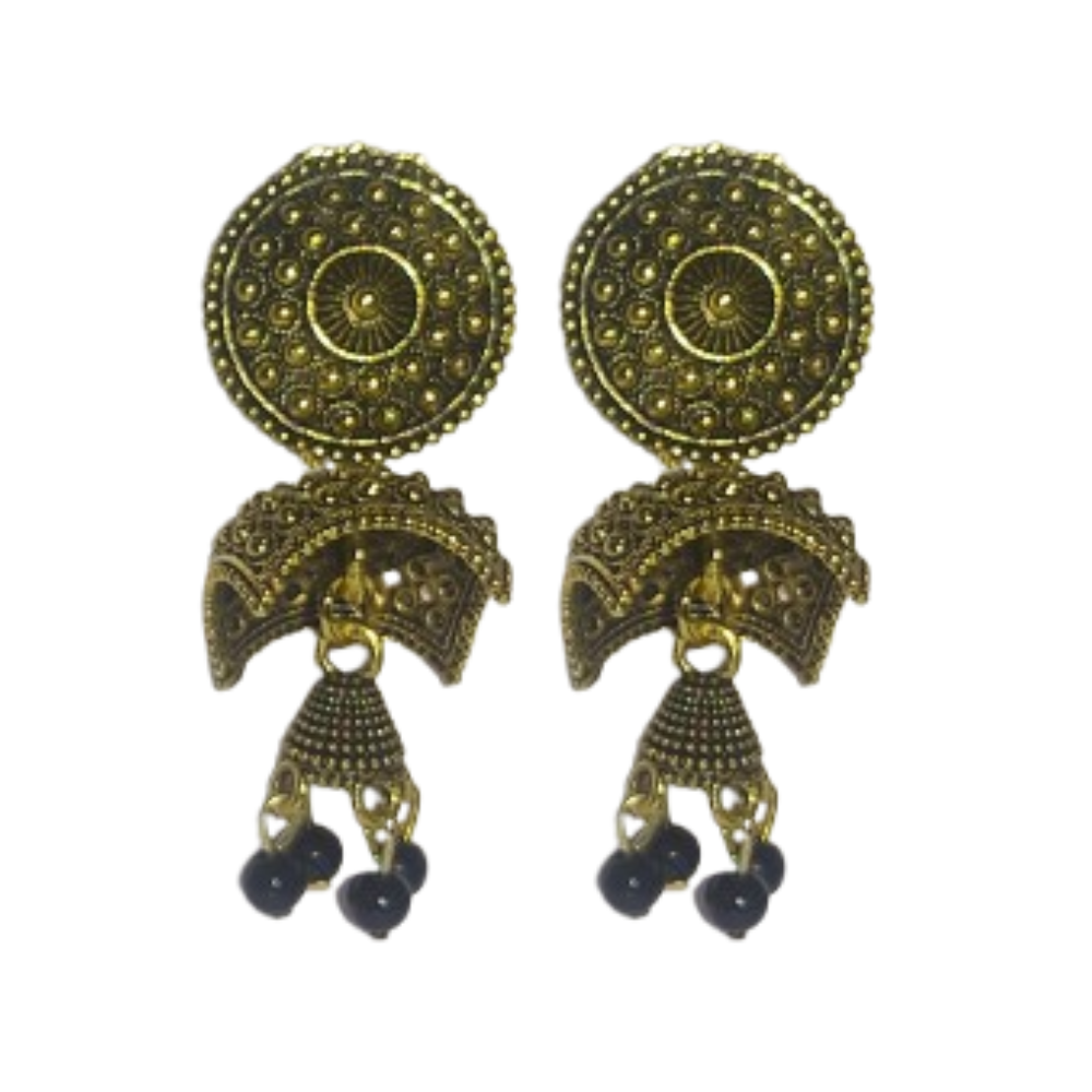 Traditional Gold-Plated Jhumka Earrings with Beads – Ethnic Indian Jewelry for Women