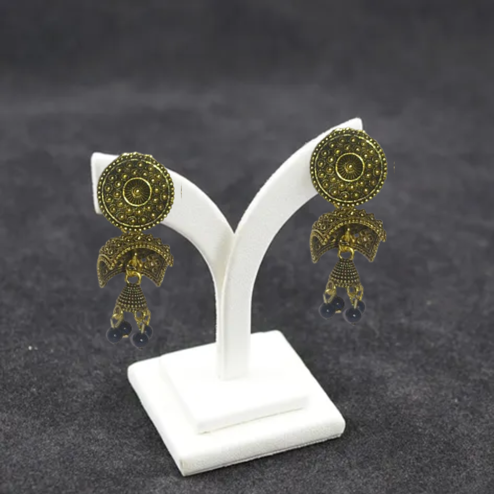 Traditional Gold-Plated Jhumka Earrings with Beads – Ethnic Indian Jewelry for Women