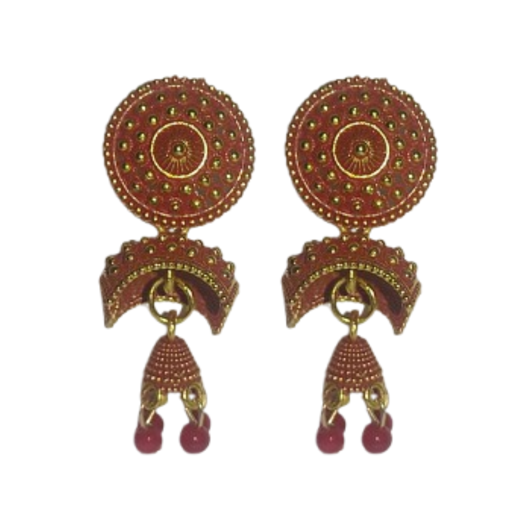 Traditional Gold-Plated Jhumka Earrings with Beads – Ethnic Indian Jewelry for Women