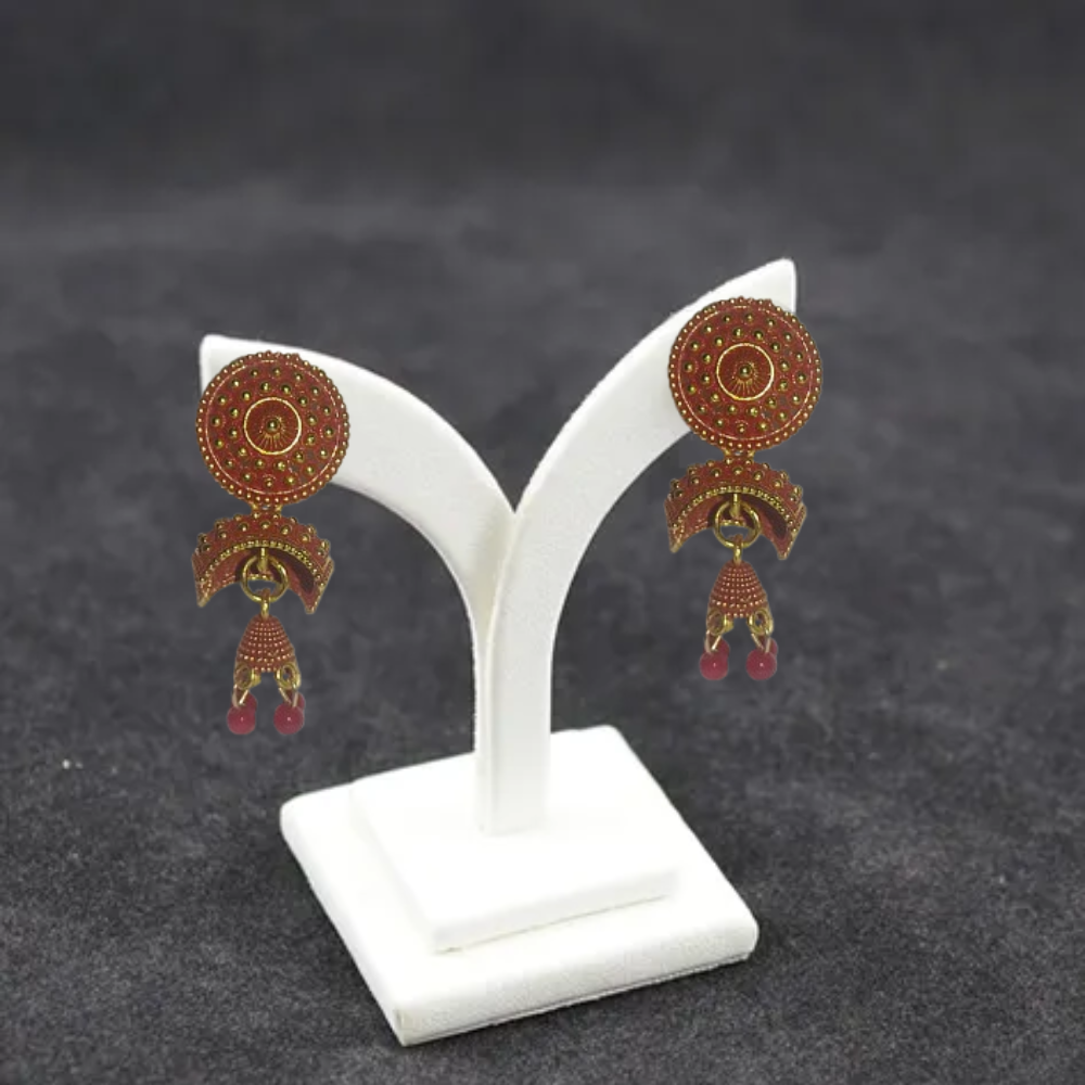Traditional Gold-Plated Jhumka Earrings with Beads – Ethnic Indian Jewelry for Women