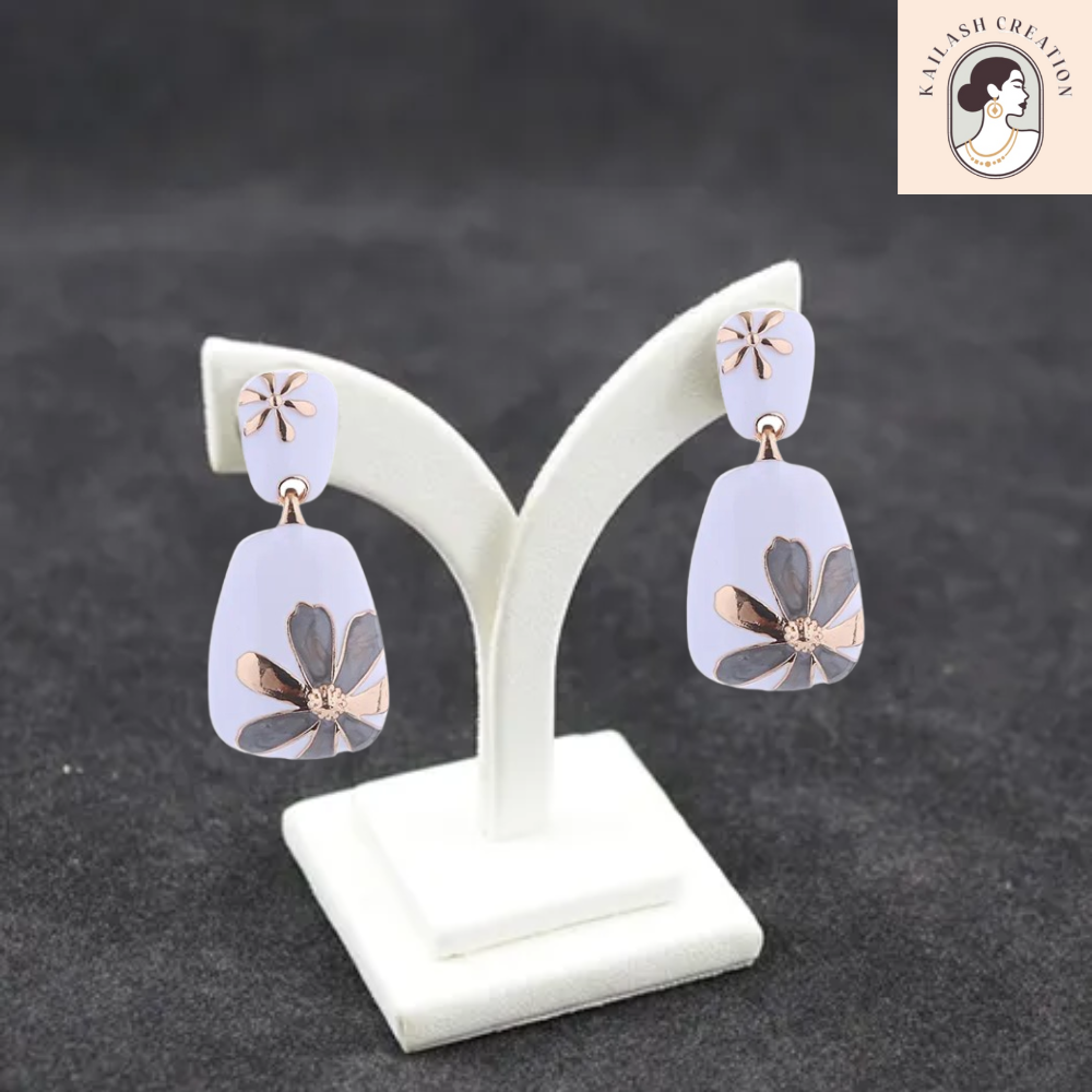 Floral Design Gold-Plated Contemporary Drop Earrings for Women & Girls