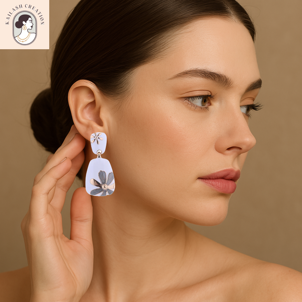 Floral Design Gold-Plated Contemporary Drop Earrings for Women & Girls