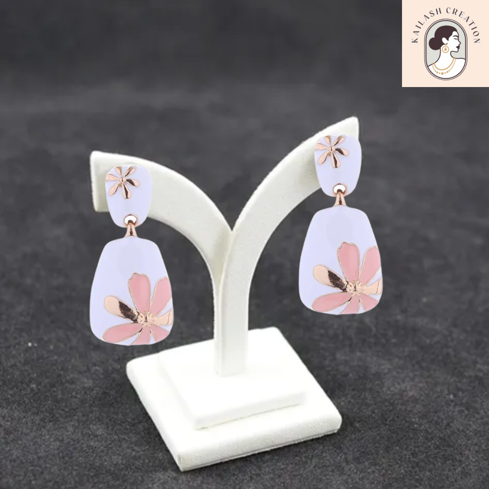 Floral Design Gold-Plated Contemporary Drop Earrings for Women & Girls