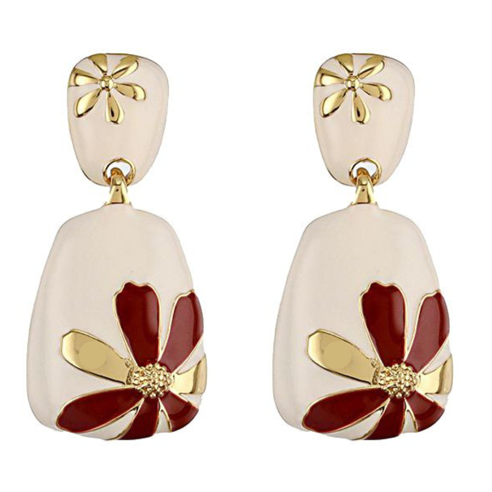 Floral Design Gold-Plated Contemporary Drop Earrings for Women & Girls