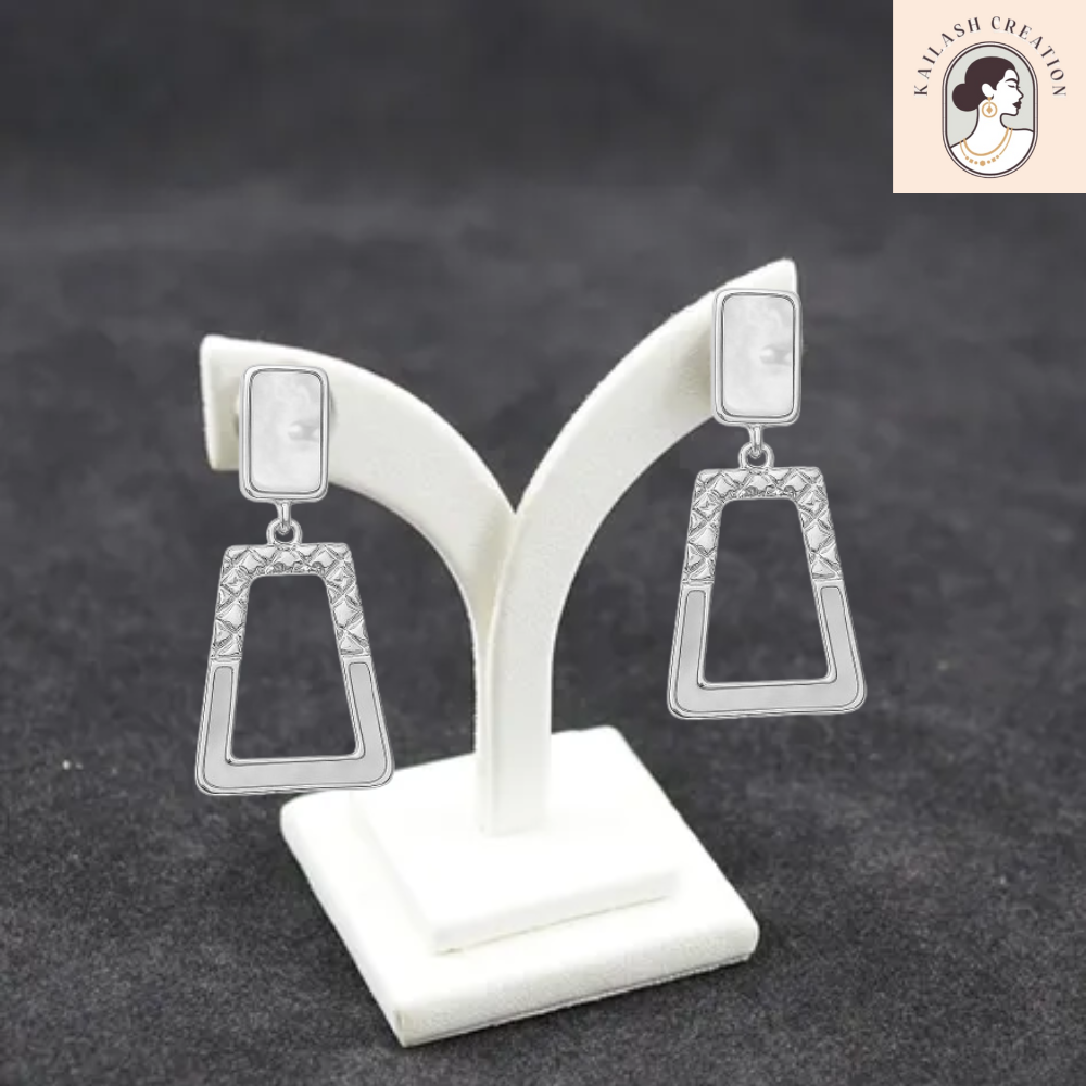 Minimalist White Cutout Geometric Dangle Earrings for Girls & Women