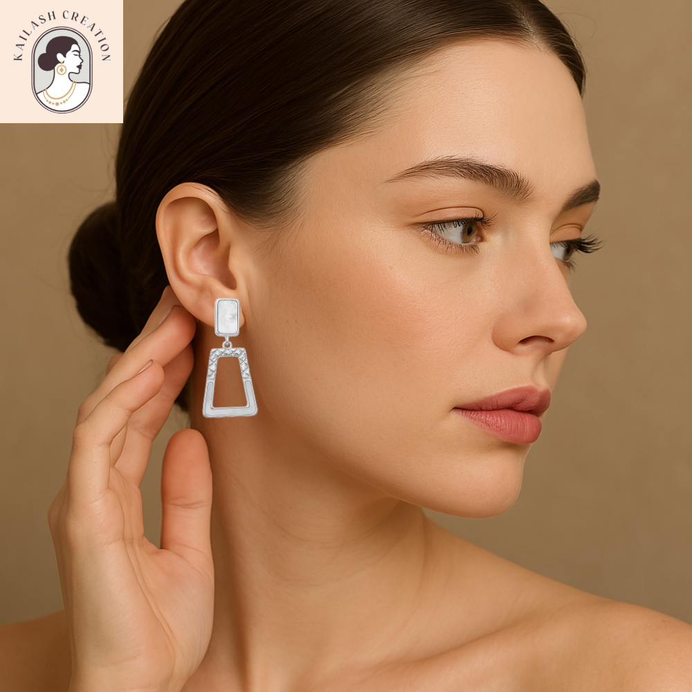 Minimalist White Cutout Geometric Dangle Earrings for Girls & Women