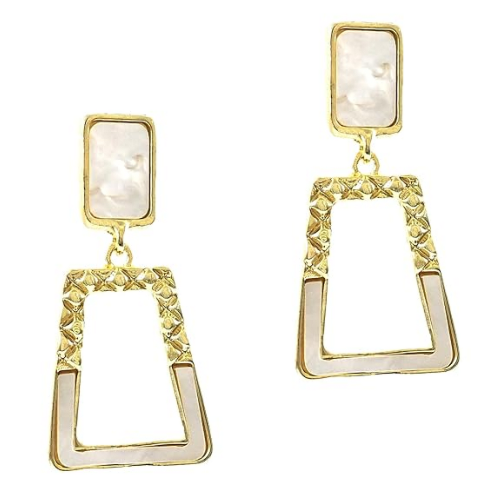 Minimalist White Cutout Geometric Dangle Earrings for Girls & Women