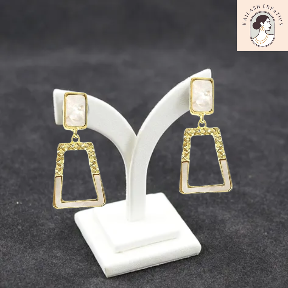 Minimalist White Cutout Geometric Dangle Earrings for Girls & Women