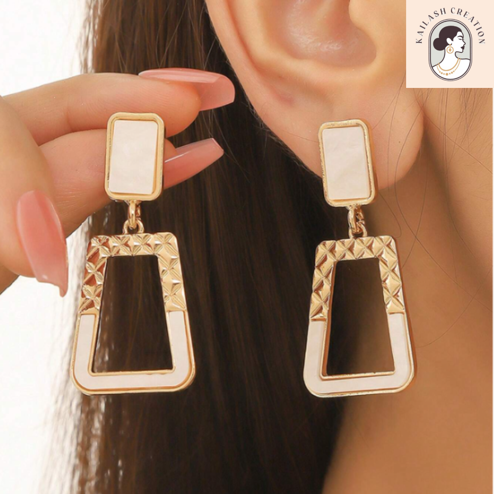 Minimalist White Cutout Geometric Dangle Earrings for Girls & Women