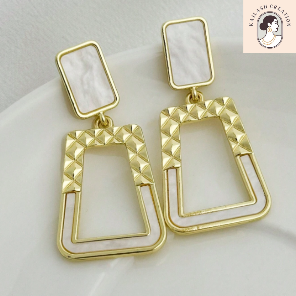 Minimalist White Cutout Geometric Dangle Earrings for Girls & Women