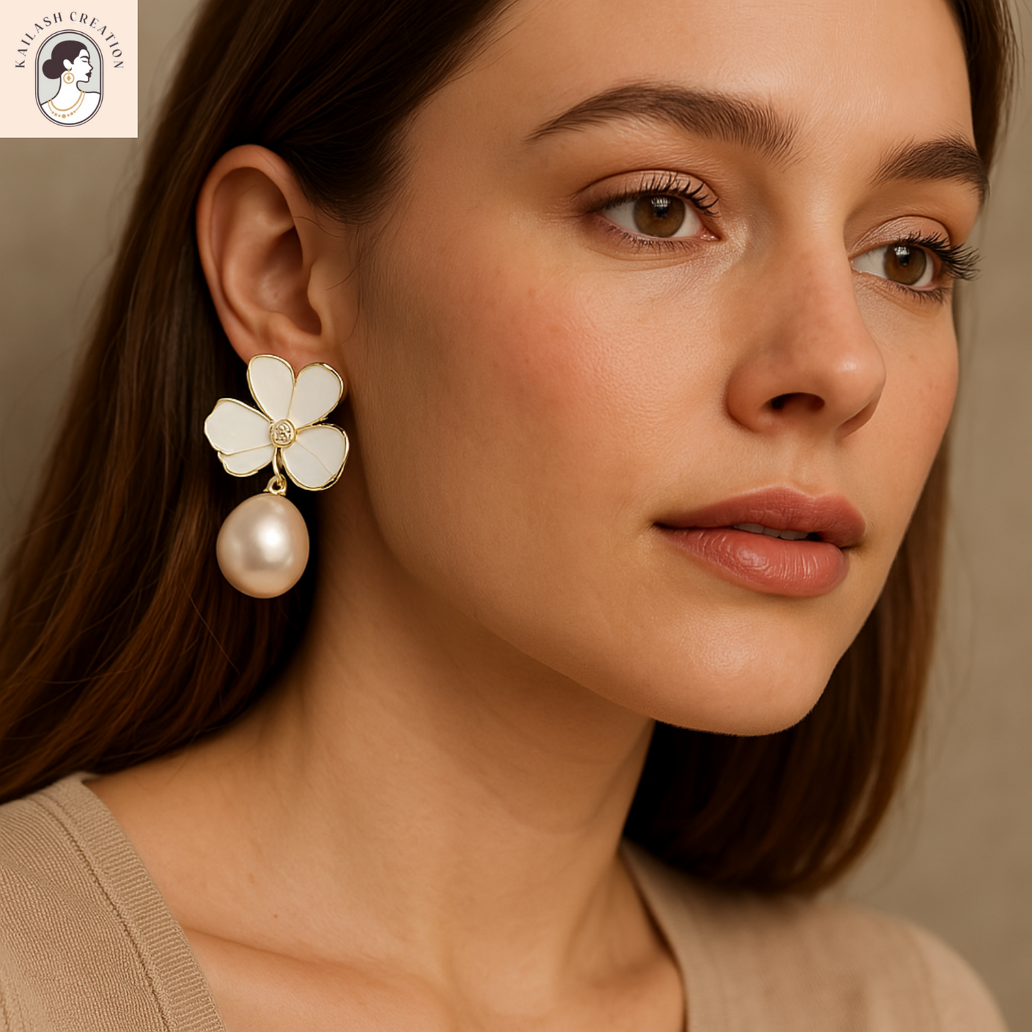 Enamel chic 3 petal clover Leaf Drop Earrings with Faux Pearl
