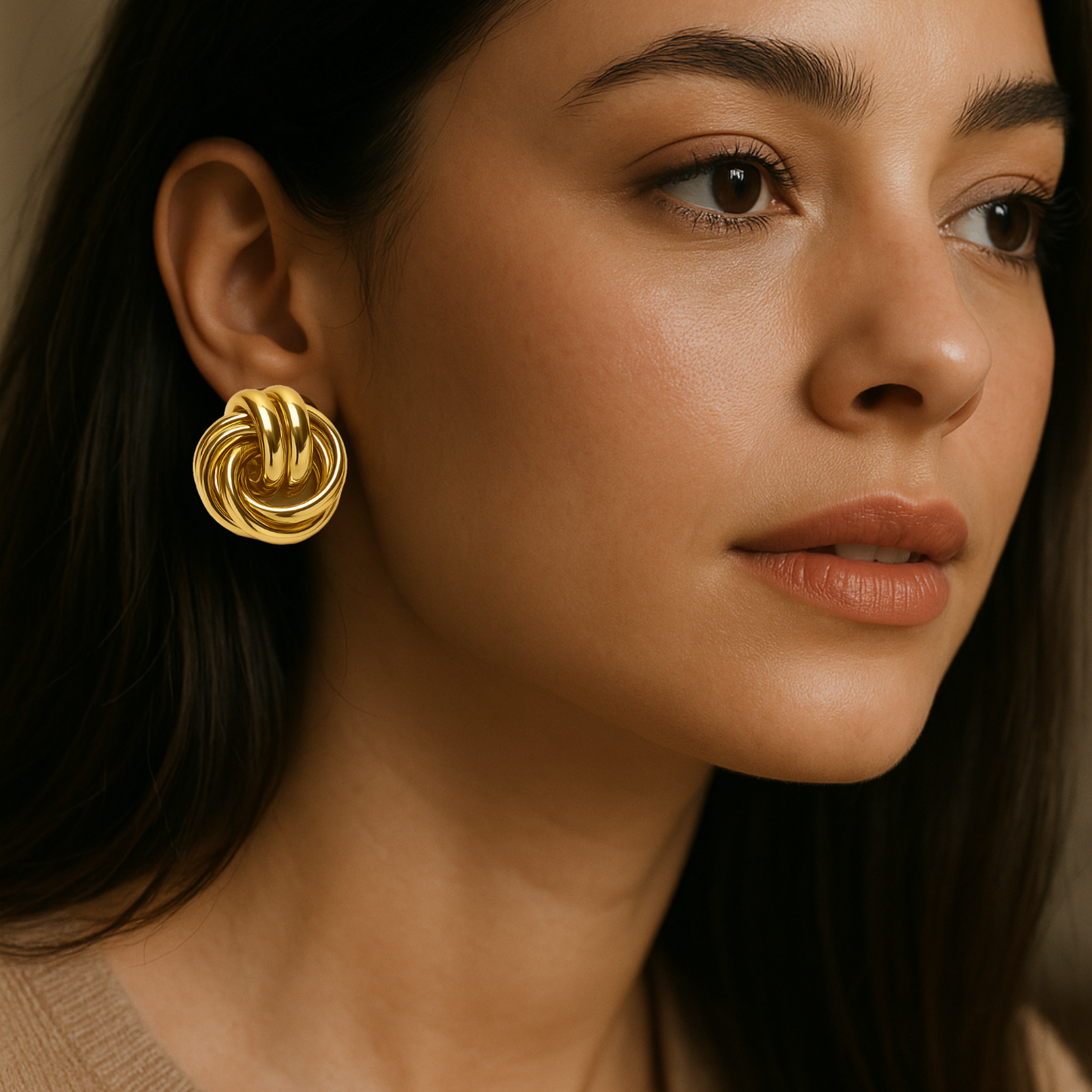 Classic Knot Gold Plated Stud Earrings for Women