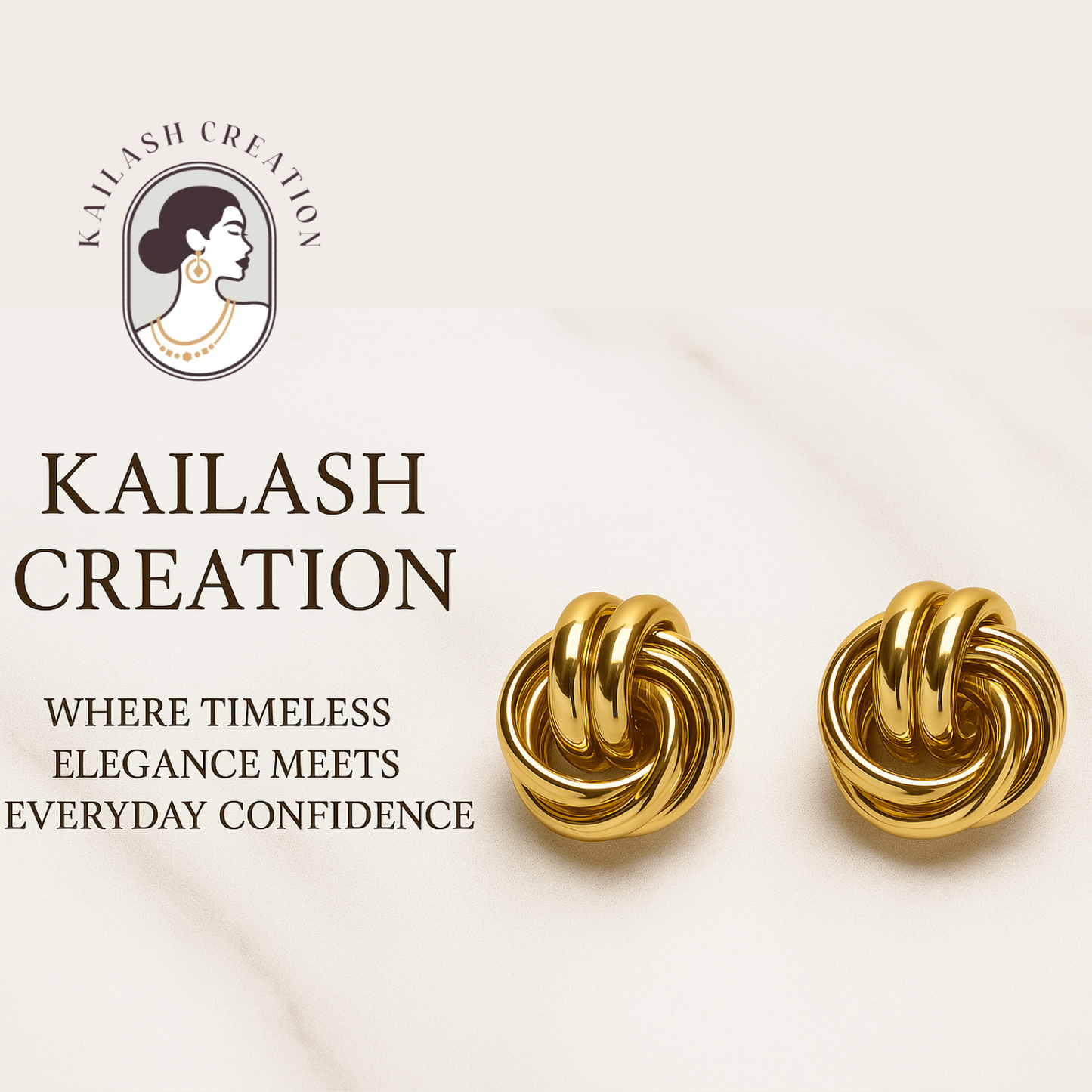 Classic Knot Gold Plated Stud Earrings for Women