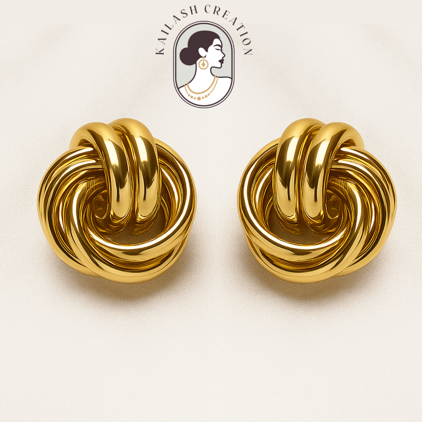 Classic Knot Gold Plated Stud Earrings for Women