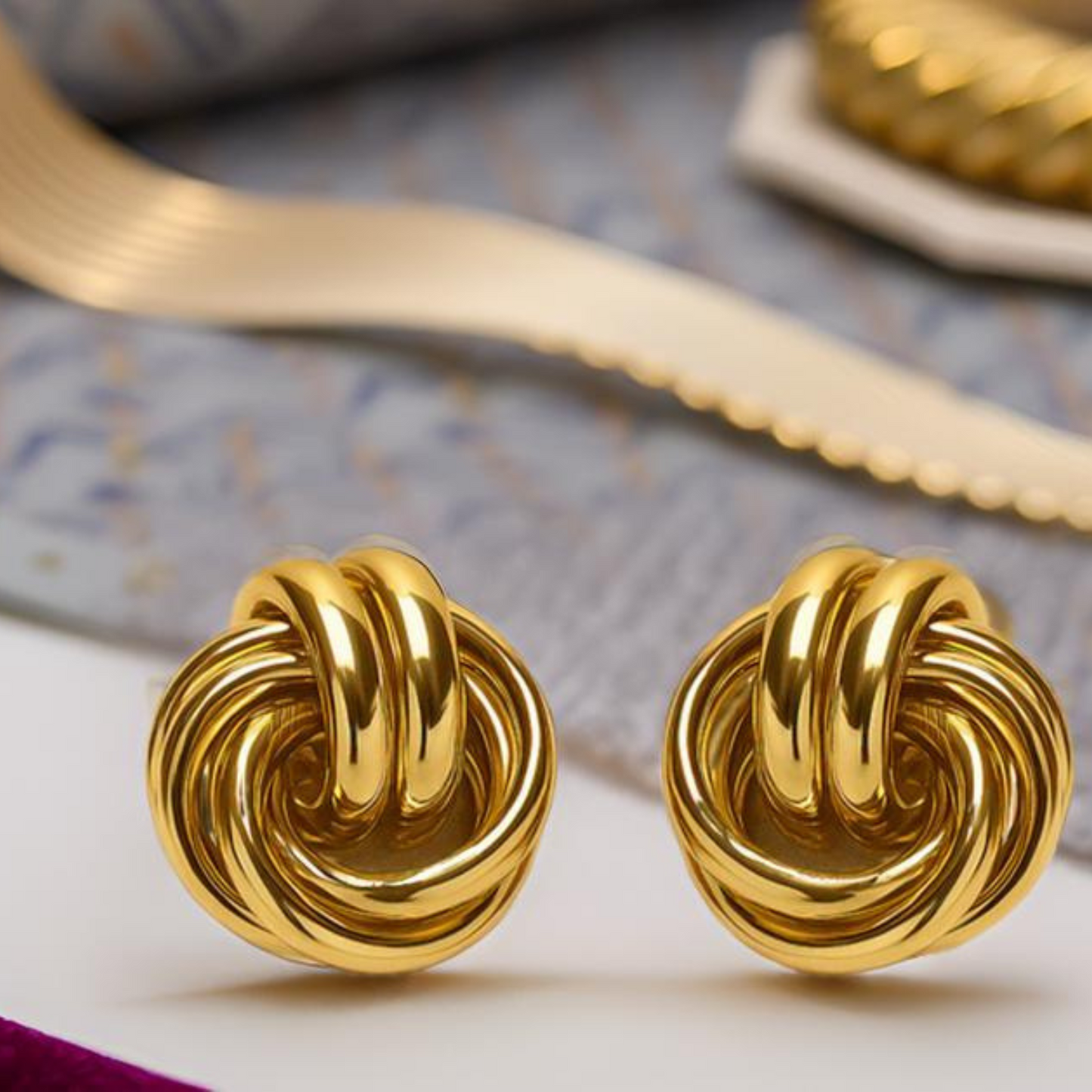 Classic Knot Gold Plated Stud Earrings for Women