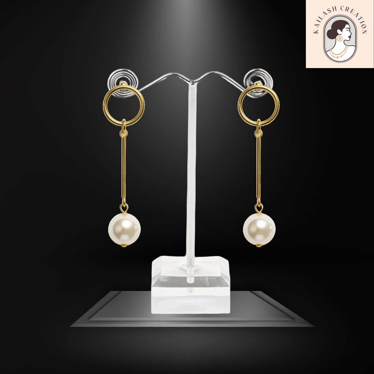 Luna Drop Minimalist Gold Plated Pearl Dangler Earrings for Women