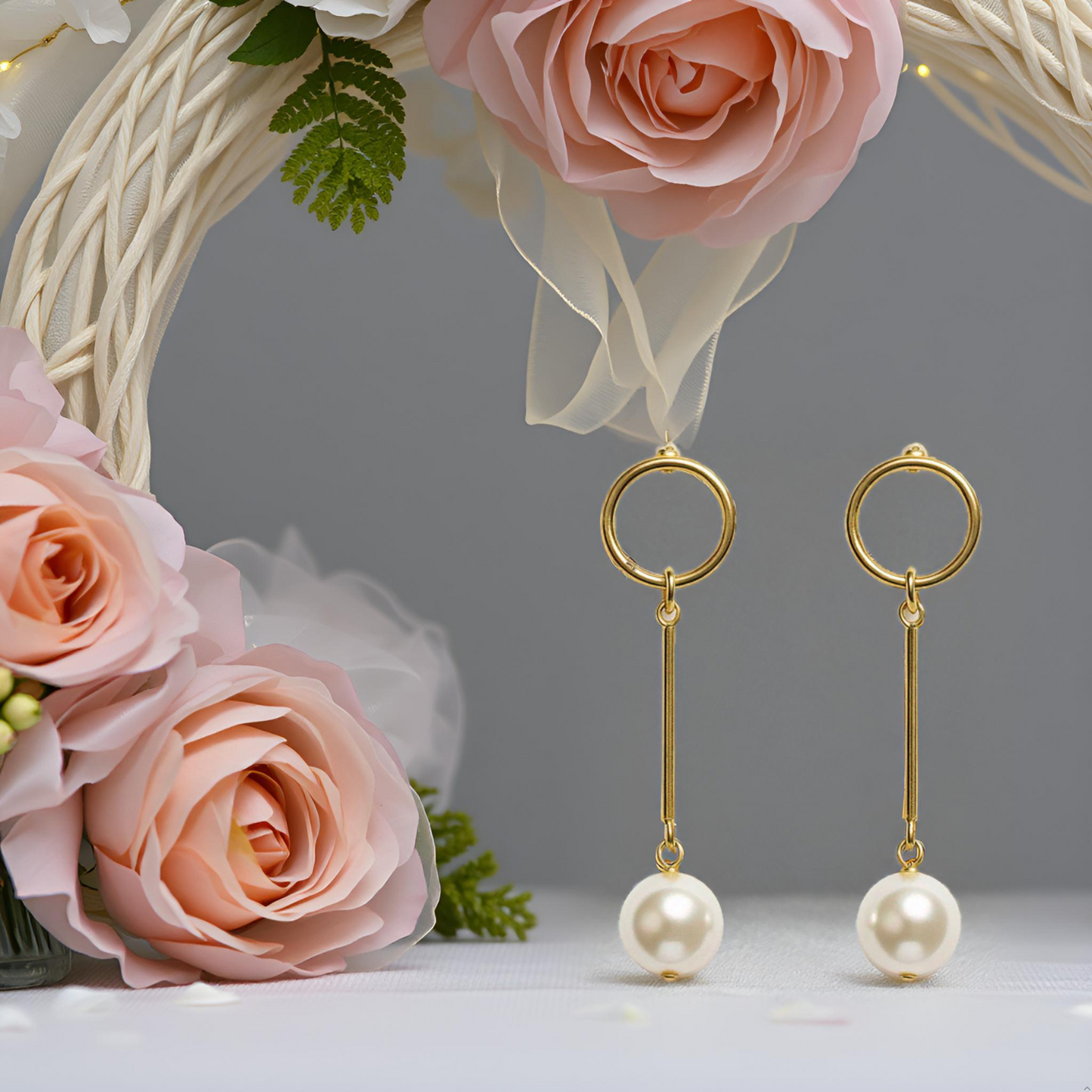 Luna Drop Minimalist Gold Plated Pearl Dangler Earrings for Women