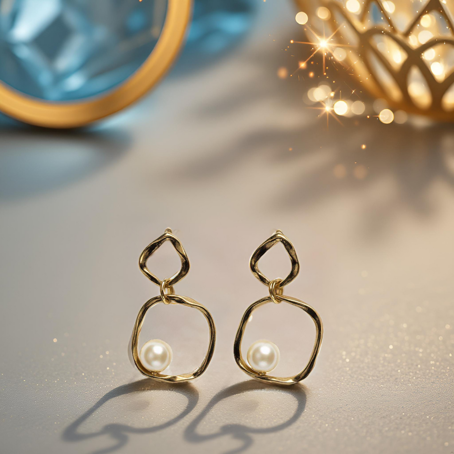 Gold Plated Elegant Infinity Hoop Designer Earrings with Pearl Drop