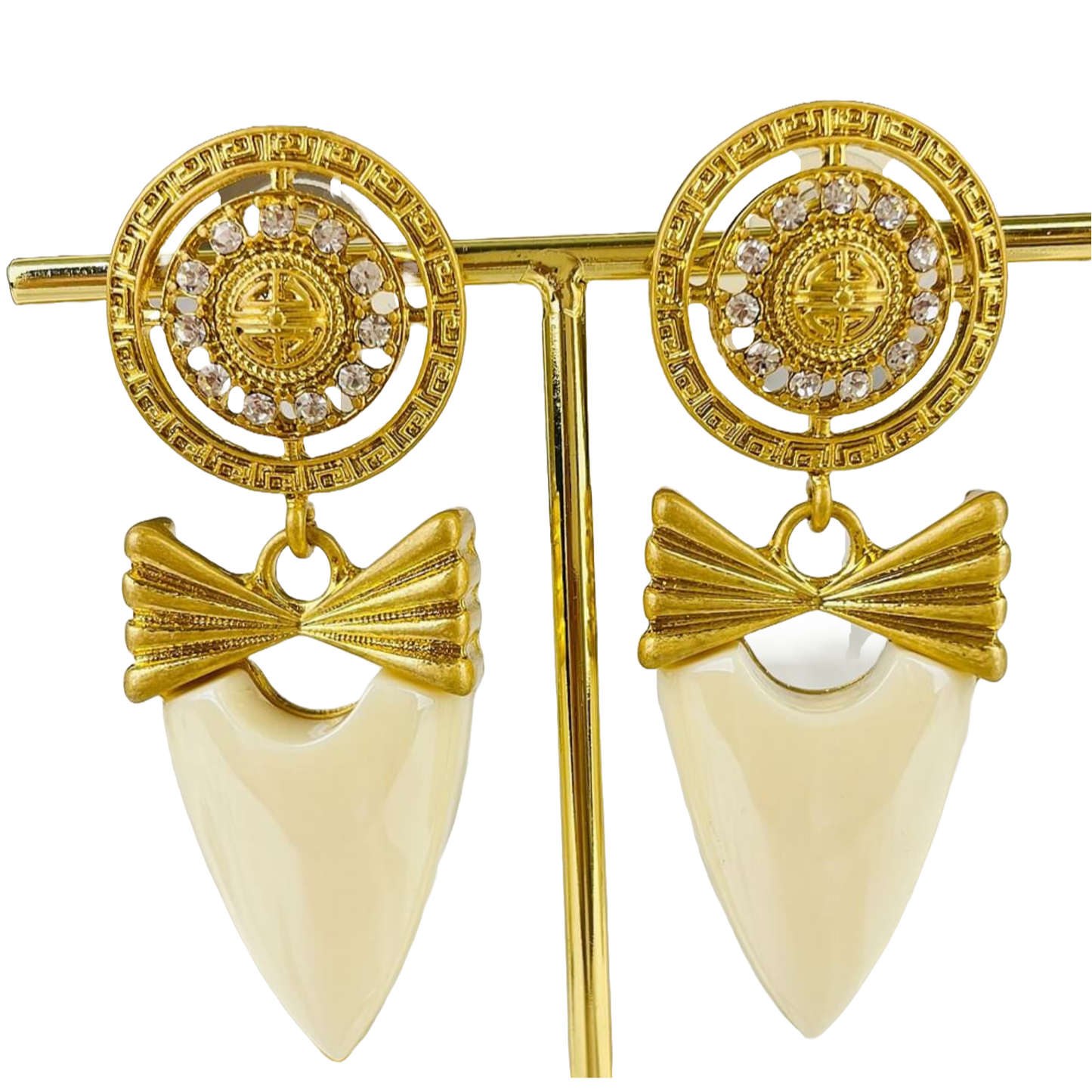 Vintage Glam Bow Crest Studded Drop Earrings for Women