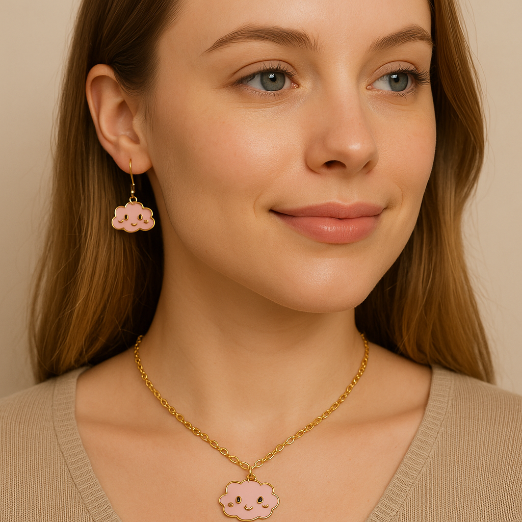 Cute Cloudy Smiles Necklace & Matching Earrings for Girls