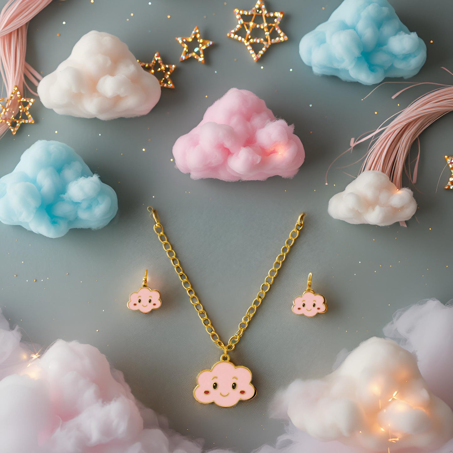 Cute Cloudy Smiles Necklace & Matching Earrings for Girls
