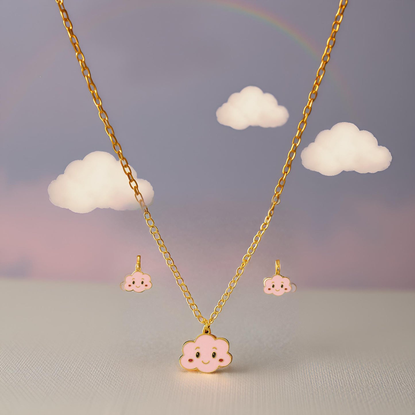Cute Cloudy Smiles Necklace & Matching Earrings for Girls